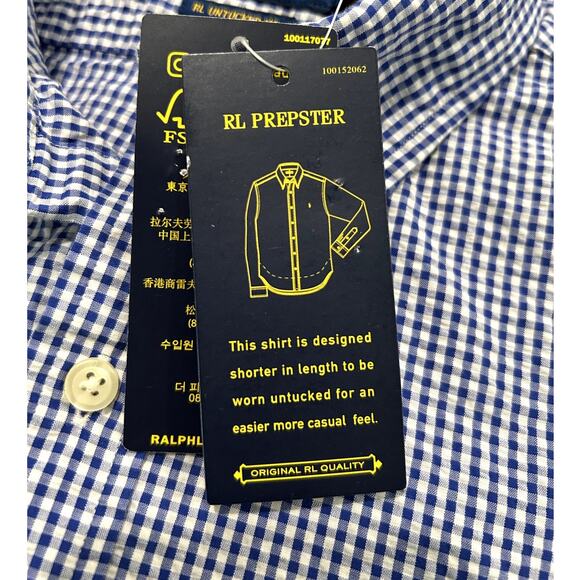 Polo Ralph Lauren Blue & White Check Print Short Sleeve Button-Up Shirt Mens S - Picture 7 of 7